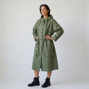 Parka Comprida com Capuz Ajustável e Bolsos Utilitários