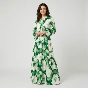 Vestido fluido estampado em algodão | Corte midi amplo | Elegância descontraída