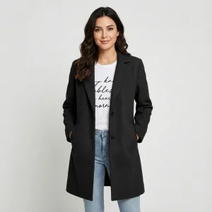 Casaco Elegante Feminino de Corte Direito com Botões