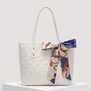 Bolsa de Ombro Acolchoada com Padrão Geométrico e Lenço Decorativo