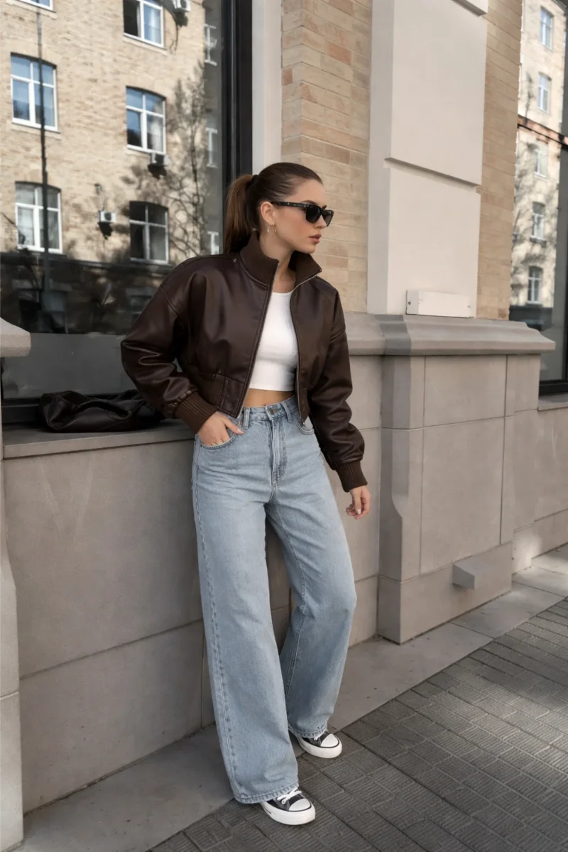 Jaqueta de Couro Feminina Curta Estilo Bomber - Urban Street - Image 7