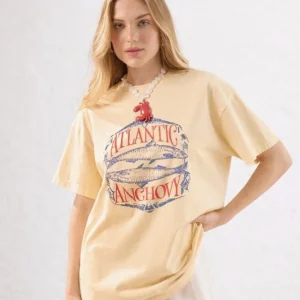 BLUSA CAMISETA  ESTAMPA ANCHOVAS AMARELO